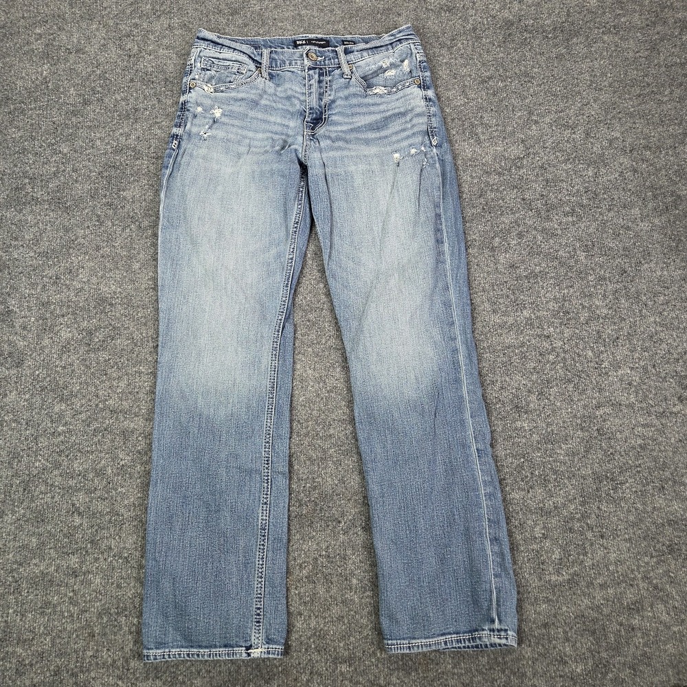 BKE Jake Straight Jeans Mens 33x32 Blue Light Wash Distressed Denim Stretch